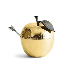 NEW- Michael Aram Apple Honey Pot w/ Spoon Nickelplate